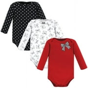 Hudson Baby Infant Girl Cotton Long-Sleeve Bodysuits, Winter Bows 3-Pack, Preemie
