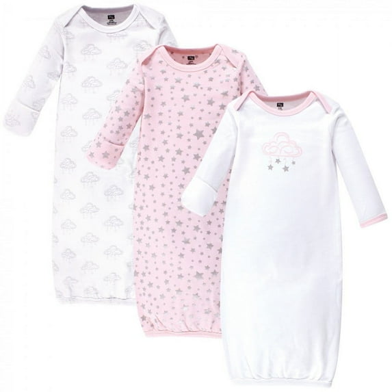 Hudson Baby Infant Girl Cotton Long-Sleeve Gowns 3pk, Cloud Mobile Pink, 0-6 Months