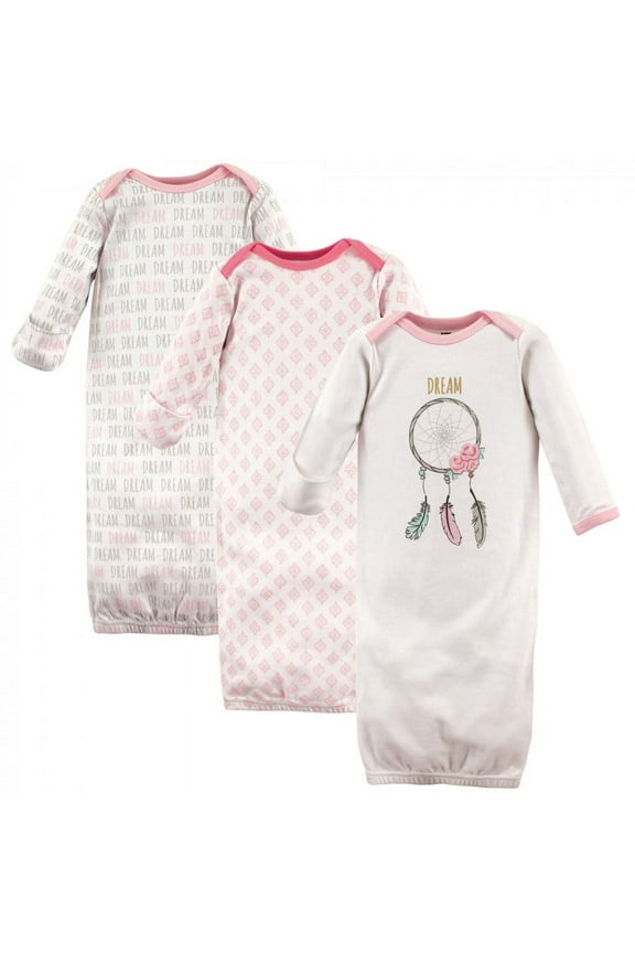 Infant Girl Cotton Long-Sleeve Gowns 3pk, Dream Catcher, 0-6 Months