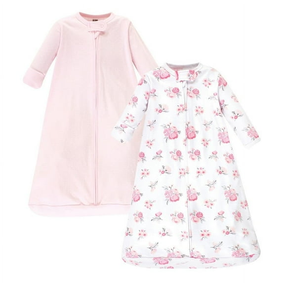 Hudson Baby Infant Girl Cotton Long-Sleeve Wearable Sleeping Bag, Sack, Blanket, Basic Pink Floral, 0-3 Months