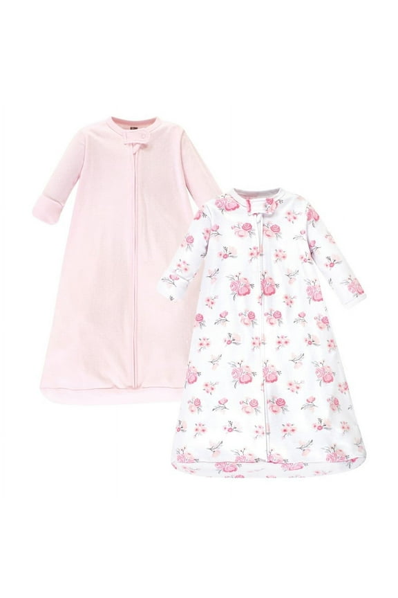 Infant Girl Cotton Long-Sleeve Wearable Sleeping Bag, Sack, Blanket, Basic Pink Floral, 0-3 Months