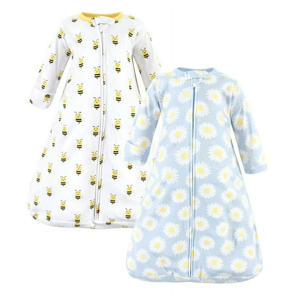 Hudson Baby Infant Girl Cotton Long-Sleeve Wearable Sleeping Bag, Sack, Blanket, Daisy Bee Long Sleeve, 3-9 Months