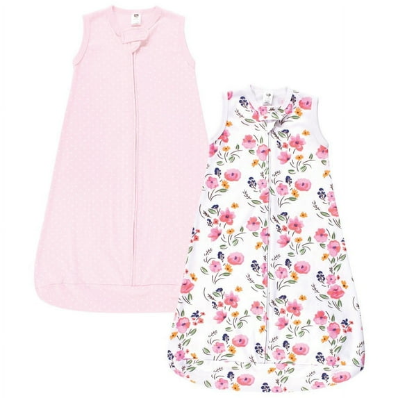 Hudson Baby Infant Girl Cotton Long-Sleeve Wearable Sleeping Bag, Sack, Blanket, Floral Bouquet Sleeveless, 0-3 Months