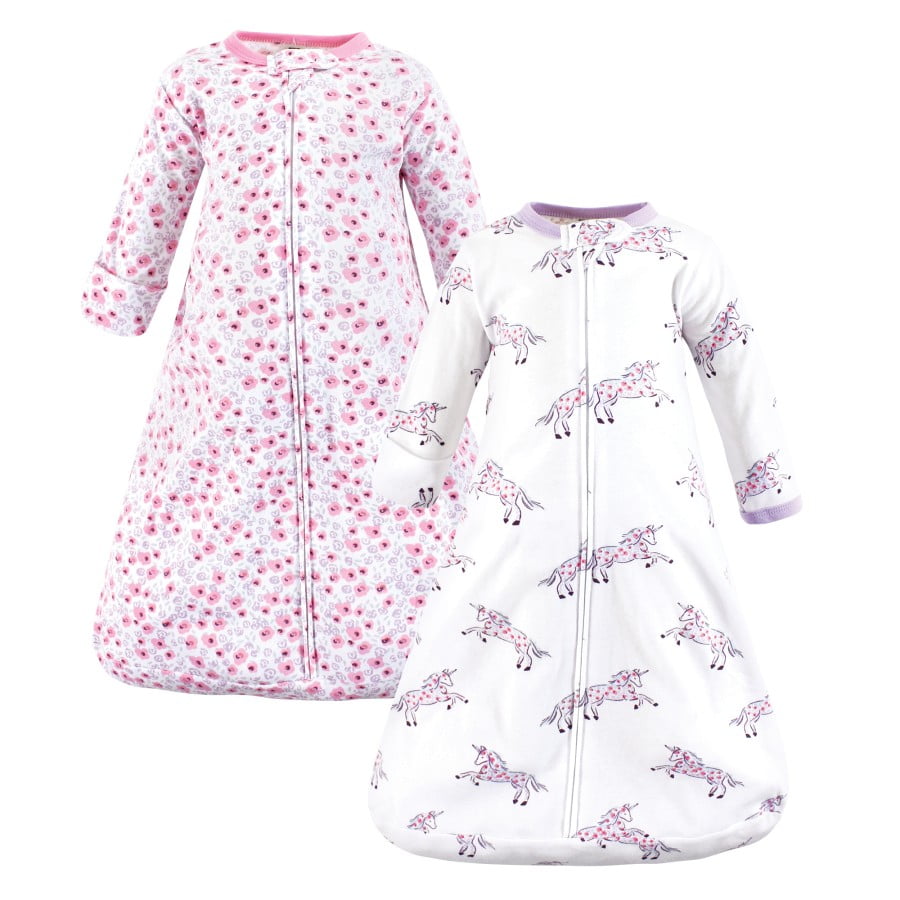 Hudson Baby Infant Girl Cotton Long-Sleeve Wearable Sleeping Bag, Sack, Blanket, Floral Unicorn Long Sleeve, 18-24 Months