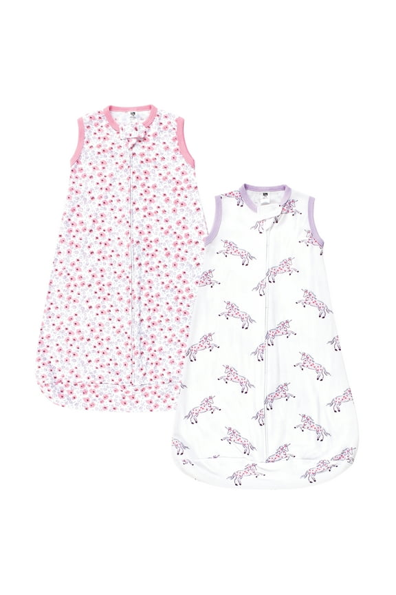 Infant Girl Cotton Long-Sleeve Wearable Sleeping Bag, Sack, Blanket, Floral Unicorn Sleeveless, 0-3 Months