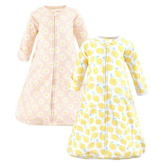 Hudson Baby Infant Girl Cotton Long-Sleeve Wearable Sleeping Bag, Sack, Blanket, Lemon Daisy Long Sleeve, 12-18 Months