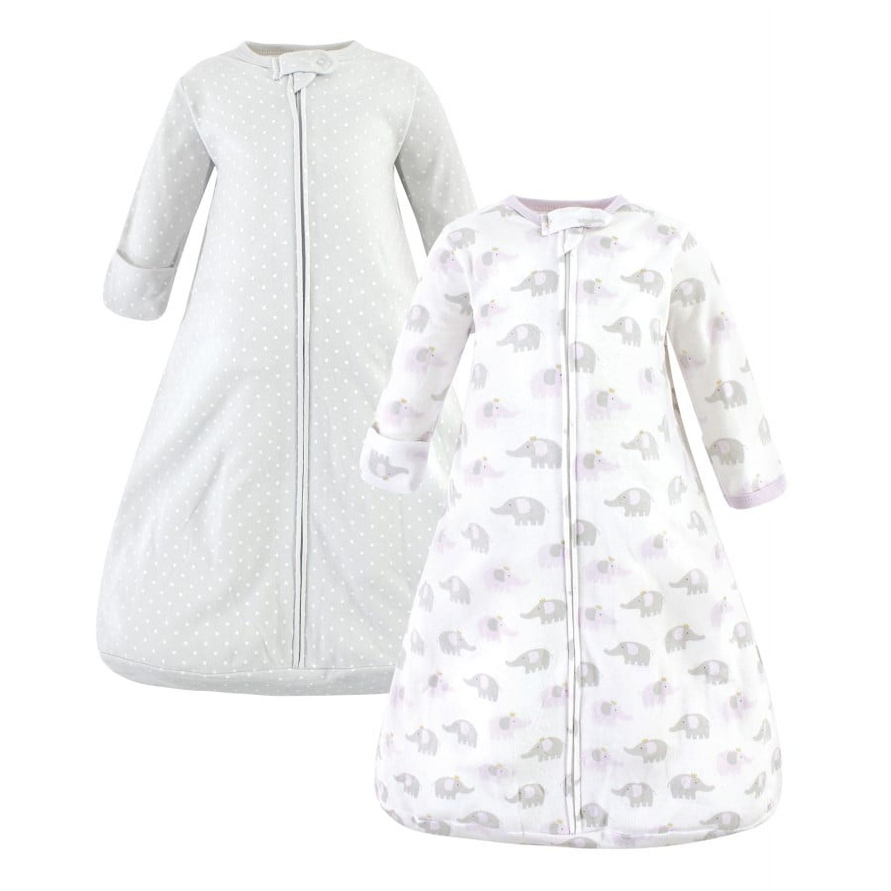 Hudson Baby Infant Girl Cotton Long-Sleeve Wearable Sleeping Bag, Sack, Blanket, Lilac Elephants Long Sleeve, 3-9 Months