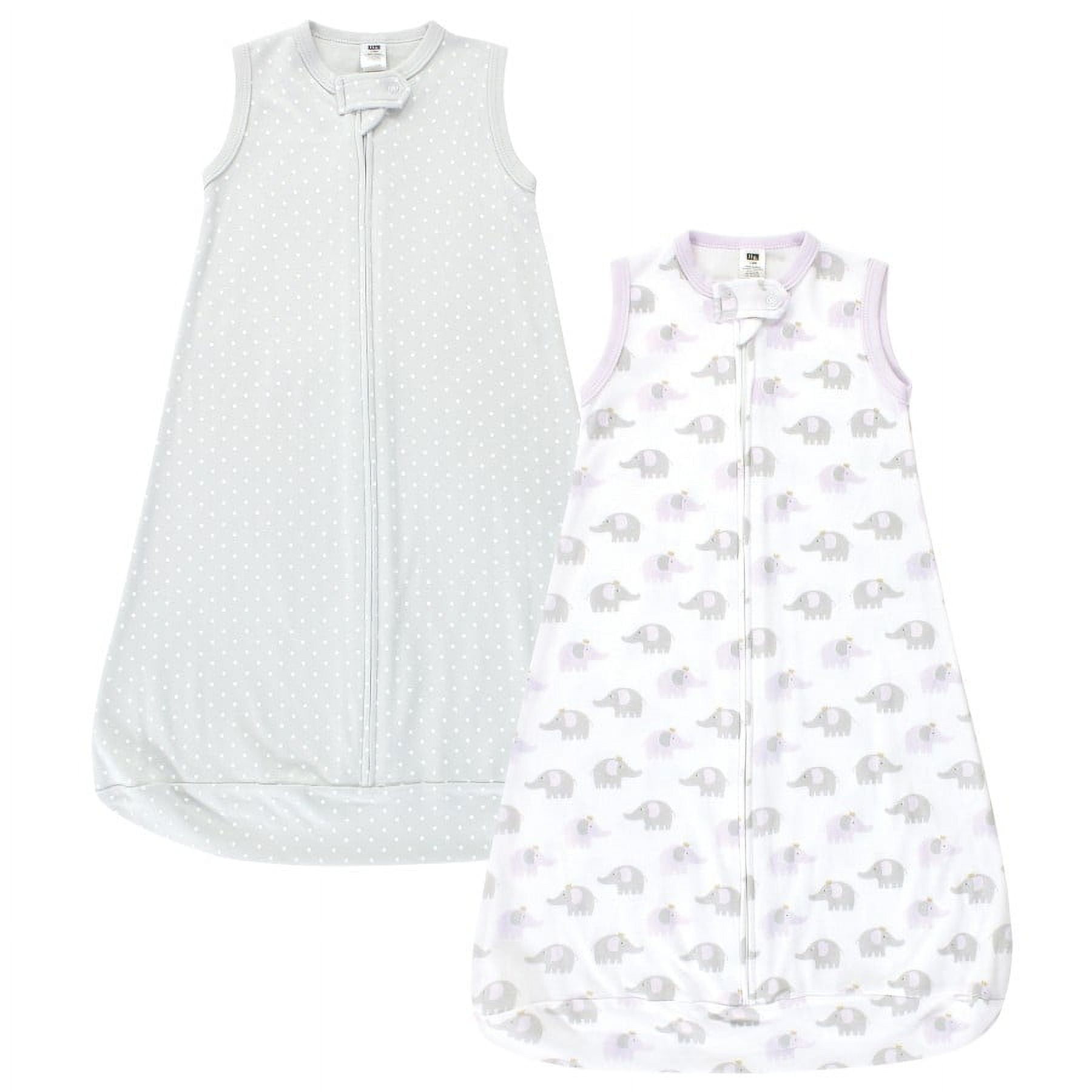 Hudson Baby Infant Girl Cotton Long-Sleeve Wearable Sleeping Bag, Sack, Blanket, Lilac Elephants Sleeveless, 18-24 Months