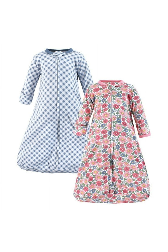 Infant Girl Cotton Long-Sleeve Wearable Sleeping Bag, Sack, Blanket, Pink Blue Pretty Floral, 12-18 Months