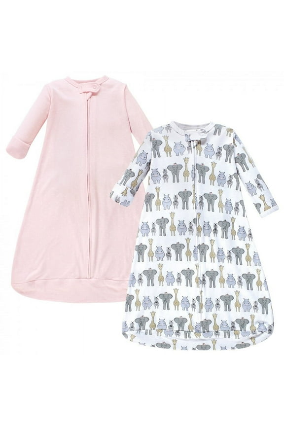 Infant Girl Cotton Long-Sleeve Wearable Sleeping Bag, Sack, Blanket, Pink Safari, 0-3 Months