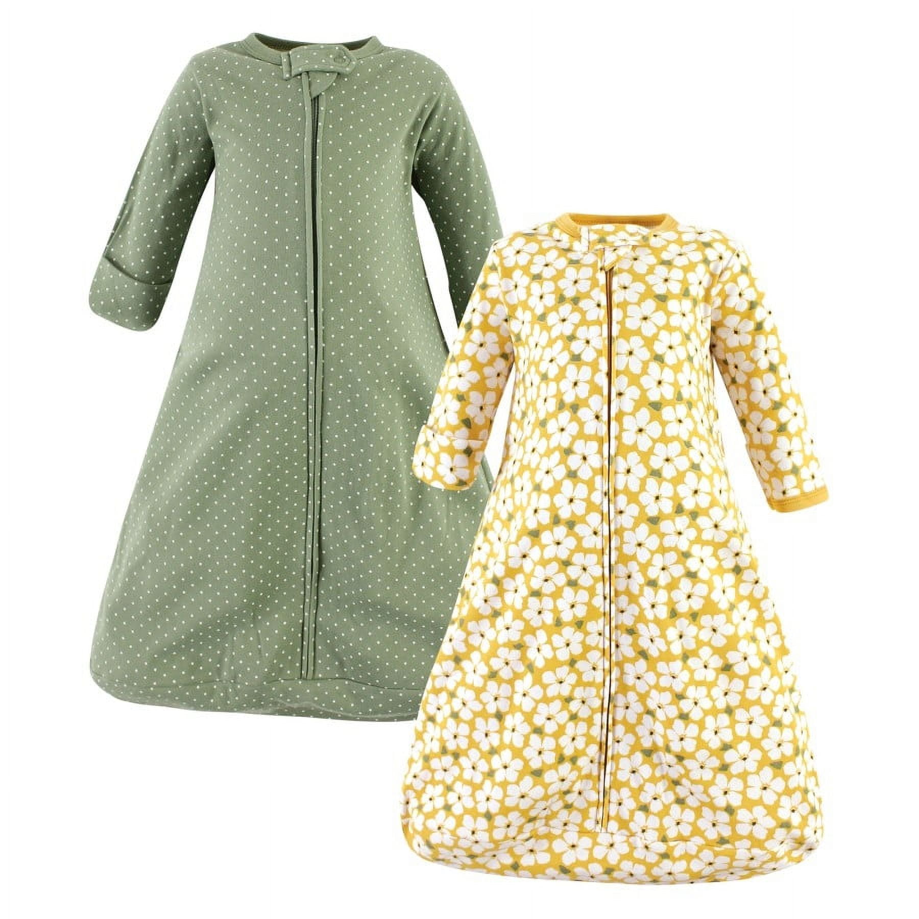 Hudson Baby Infant Girl Cotton Long-Sleeve Wearable Sleeping Bag, Sack, Blanket, Sage Floral Long Sleeve, 3-9 Months