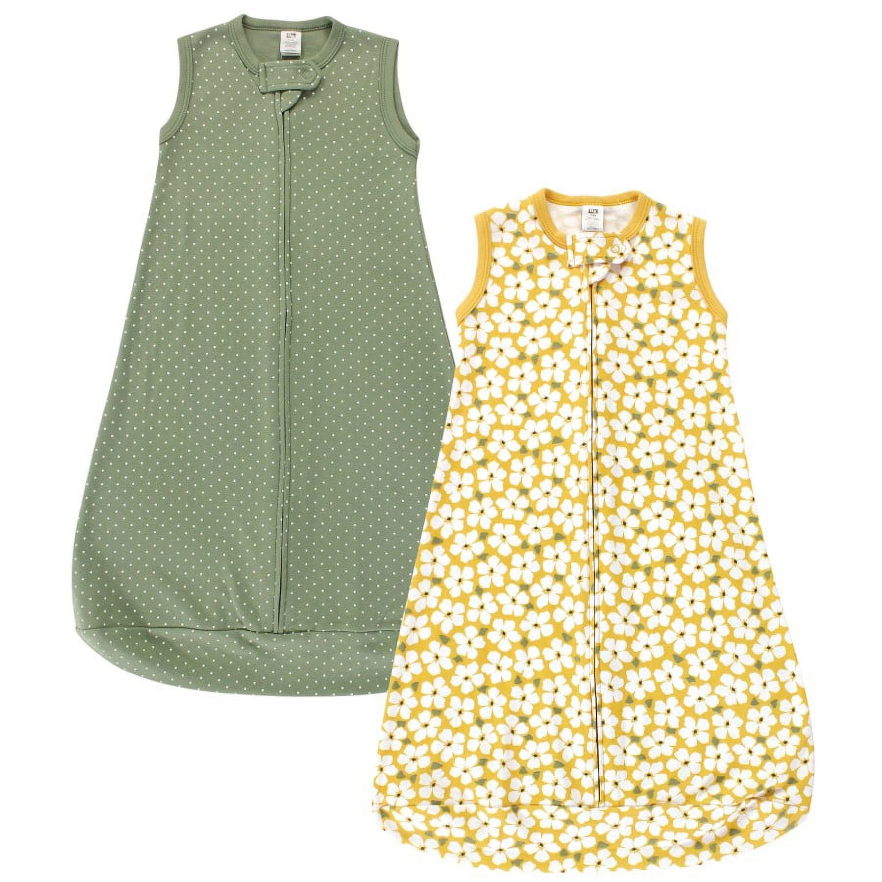 Hudson Baby Infant Girl Cotton Long-Sleeve Wearable Sleeping Bag, Sack, Blanket, Sage Floral Sleeveless, 0-3 Months