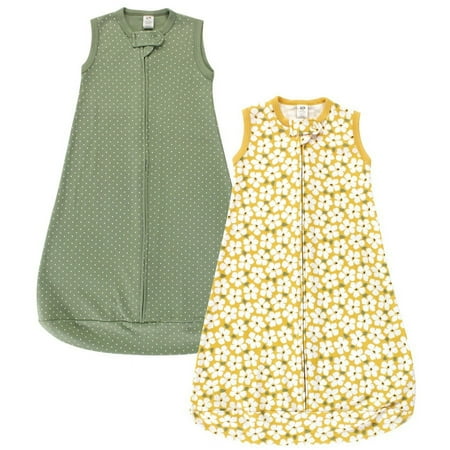 Hudson Baby Infant Girl Cotton Long-Sleeve Wearable Sleeping Bag, Sack, Blanket, Sage Floral Sleeveless, 0-3 Months