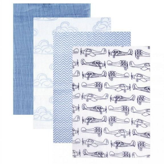 Hudson Baby Infant Girl Cotton Muslin Swaddle Blankets, Blue Airplane, One Size