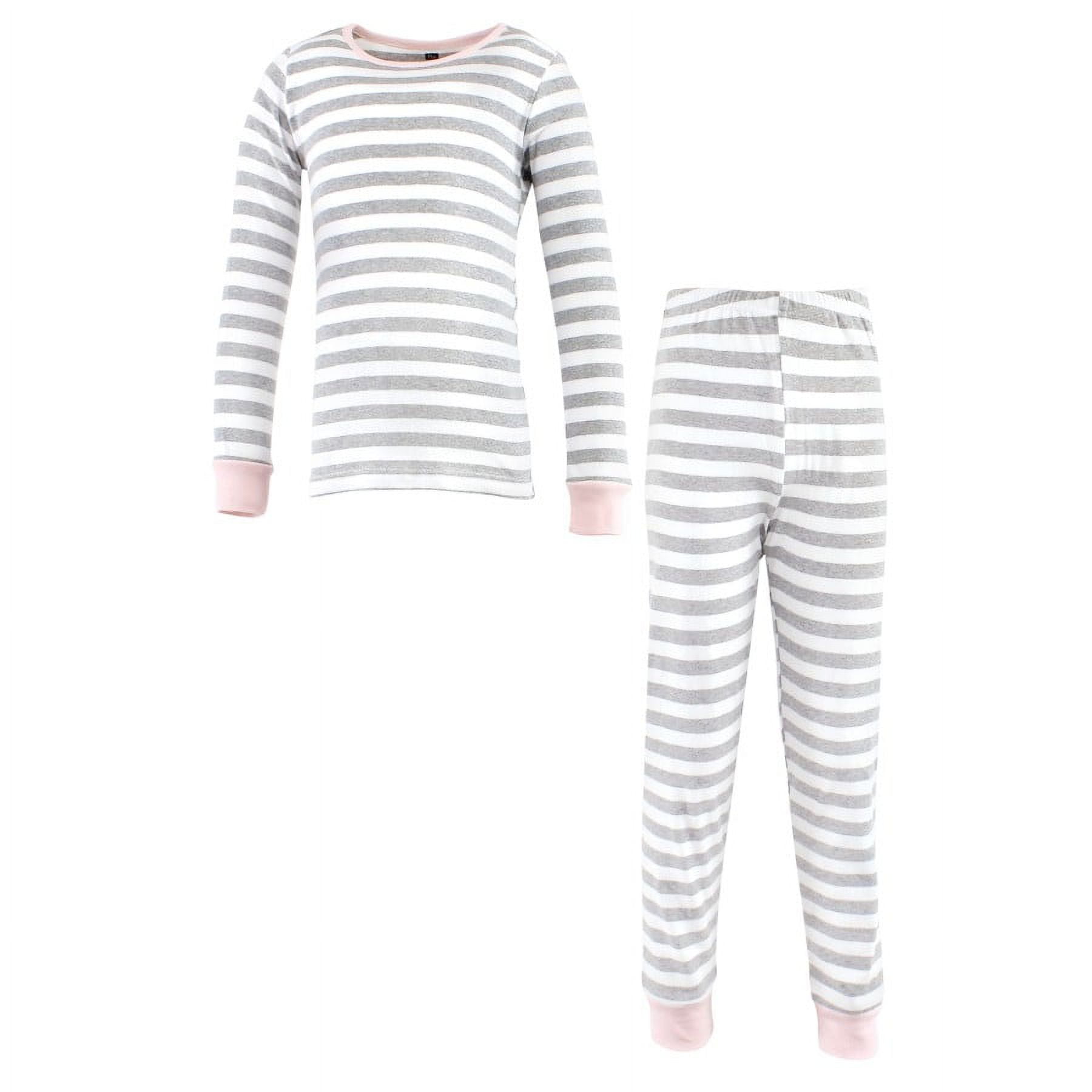 Hudson Baby Infant Girl Cotton Pajama Set, Gray Stripe Pink, 18-24 Months