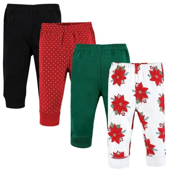 Hudson Baby Infant Girl Cotton Pants and Leggings, Poinsettia, 9-12 Months