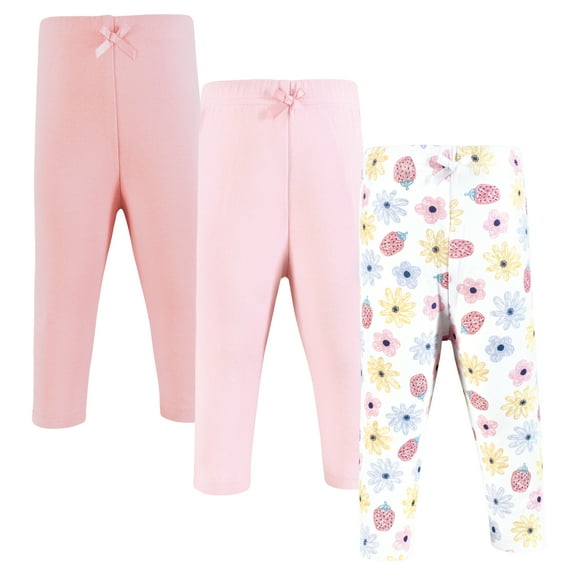 Hudson Baby Infant Girl Cotton Pants and Leggings, Strawberry Flowers, 0-3 Months