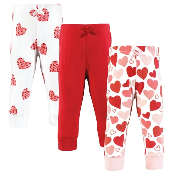 Hudson Baby Infant Girl Cotton Pants and Leggings, Valentine Hearts, 0-3 Months