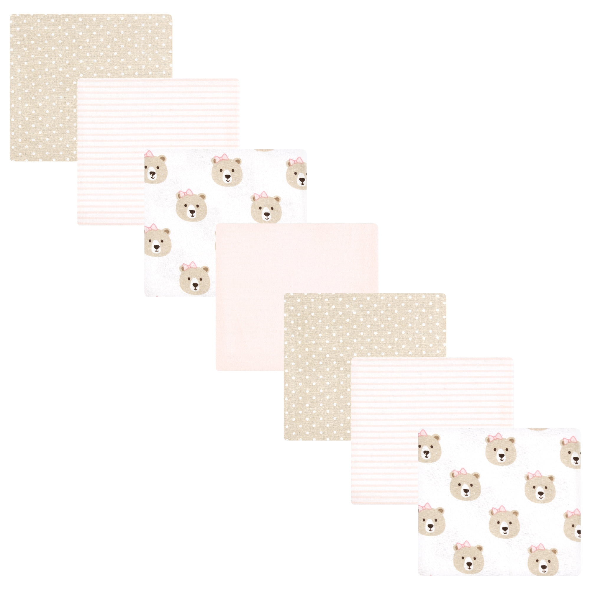 Hudson Baby Infant Girl Cotton Poly Flannel Receiving Blankets Bundle, Pink Taupe Bear, One Size