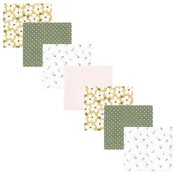 Hudson Baby Infant Girl Cotton Poly Flannel Receiving Blankets Bundle, Sage Floral, One Size
