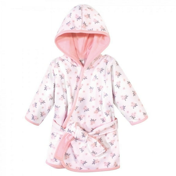 Hudson Baby Infant Girl Cotton Rich Bathrobe, Pink Gray Floral, 0-9 Months
