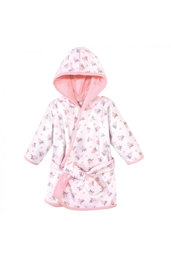 Infant Girl Cotton Rich Bathrobe, Pink Gray Floral, 0-9 Months