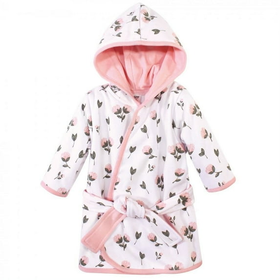 Hudson Baby Infant Girl Cotton Rich Bathrobe, Pink Peony, 0-9 Months