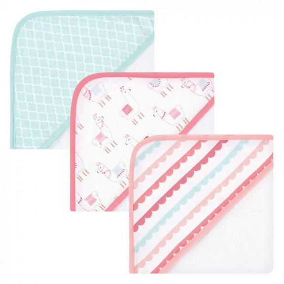 Hudson Baby Infant Girl Cotton Rich Hooded Towels, Llama, One Size