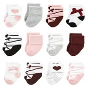 Hudson Baby Infant Girl Cotton Rich Newborn and Terry Socks, Ballet 12-Pack, 6-12 Months