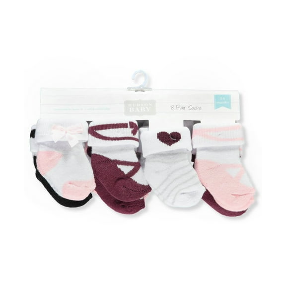 Hudson Baby Infant Girl Cotton Rich Newborn and Terry Socks, Ballet Burgundy, 6-12 Months