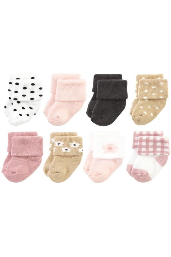 Infant Girl Cotton Rich Newborn and Terry Socks, Blush Flower, 0-6 Months
