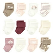 Hudson Baby Infant Girl Cotton Rich Newborn and Terry Socks, Blush Heart, 0-6 Months