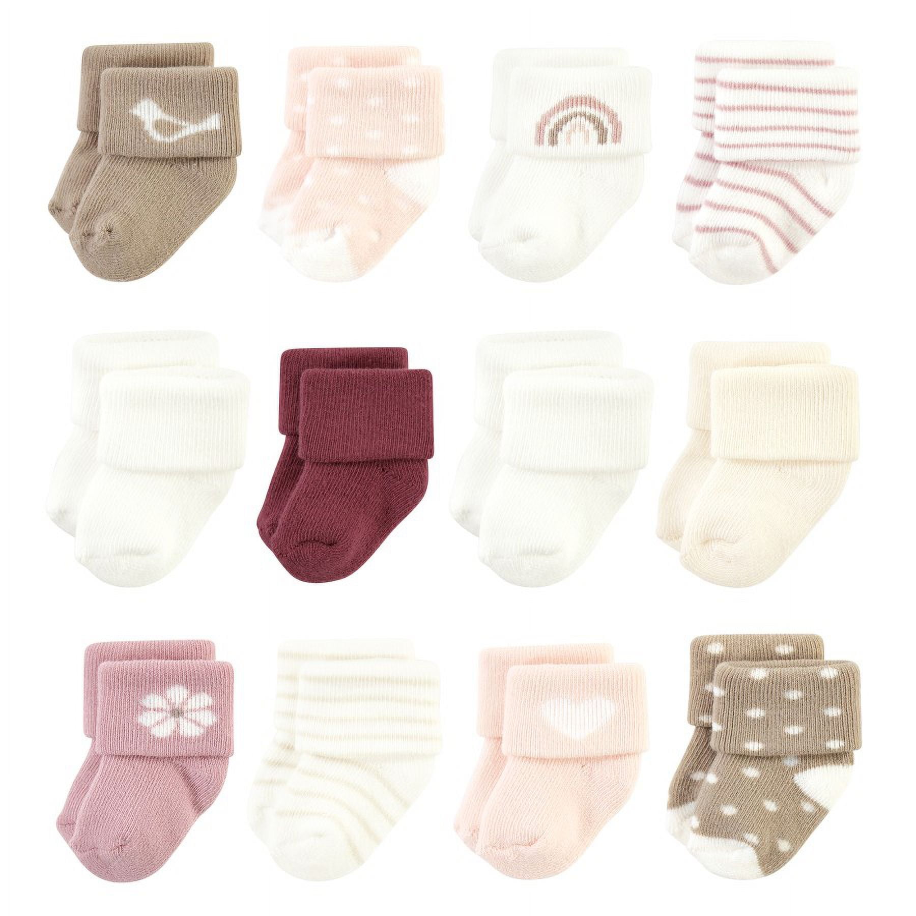 Hudson Baby Cotton Rich Newborn and Terry Socks, Pink Strawberry