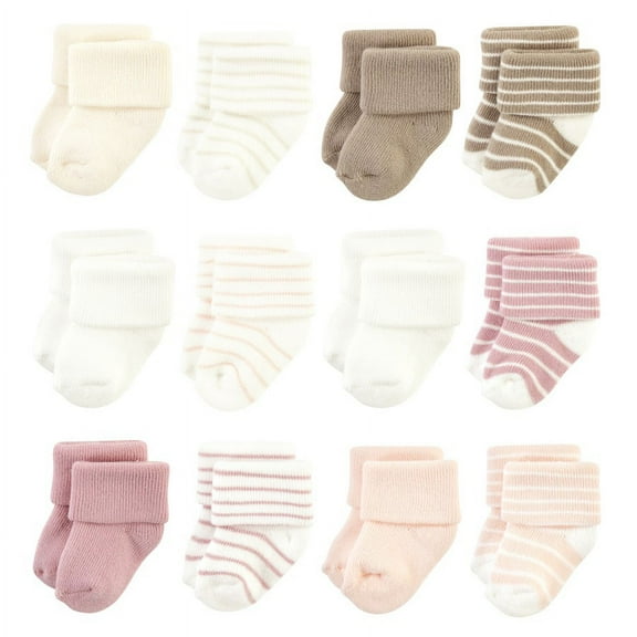 Hudson Baby Infant Girl Cotton Rich Newborn and Terry Socks, Blush Stripe, 0-6 Months