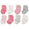 thumbnail image 1 of Hudson Baby Infant Girl Cotton Rich Newborn and Terry Socks, Dots Stripes, 0-6 Months, 1 of 1