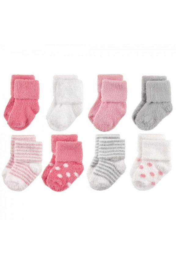 Infant Girl Cotton Rich Newborn and Terry Socks, Dots Stripes, 0-6 Months