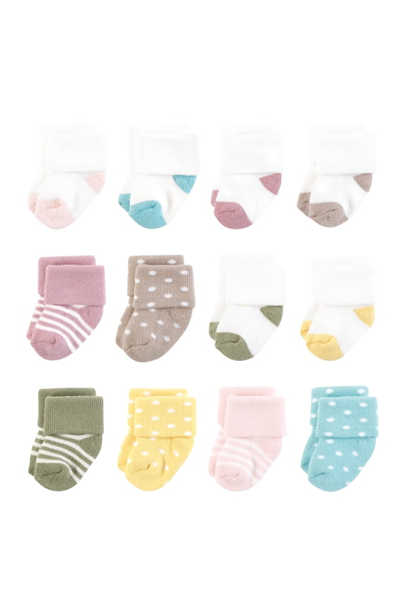 Infant Girl Cotton Rich Newborn and Terry Socks, Girl Confetti Colors, 0-6 Months