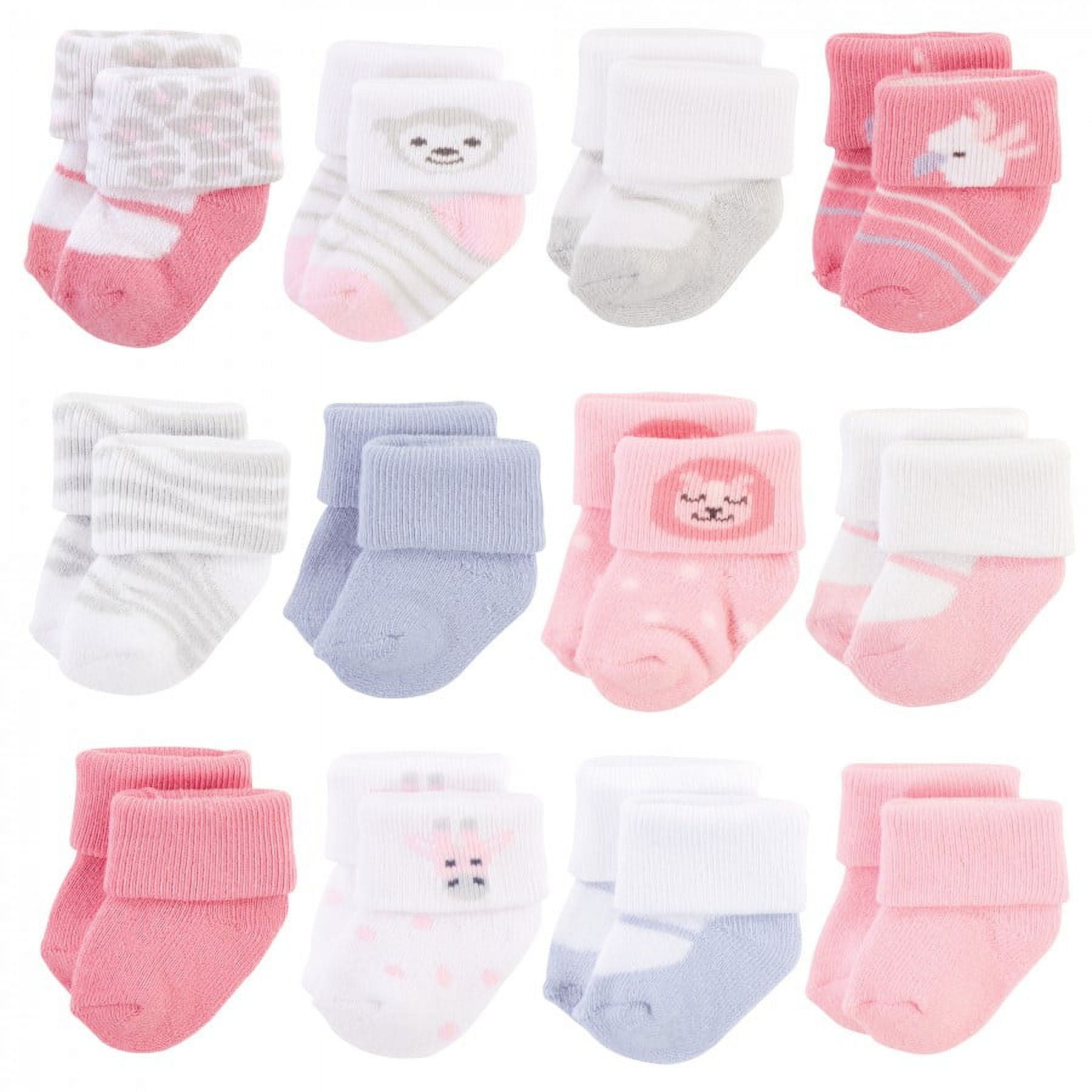 Hudson Baby Cotton Rich Newborn and Terry Socks, Pink Strawberry