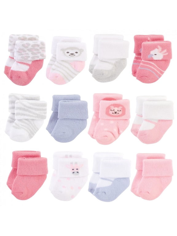 Infant Girl Cotton Rich Newborn and Terry Socks, Girl Safari, 0-3 Months