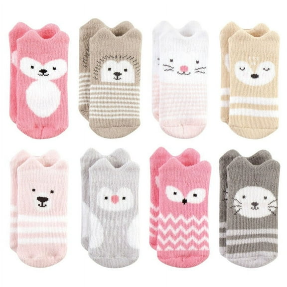 Hudson Baby Infant Girl Cotton Rich Newborn and Terry Socks, Girl Woodland 8-Pack, 0-6 Months