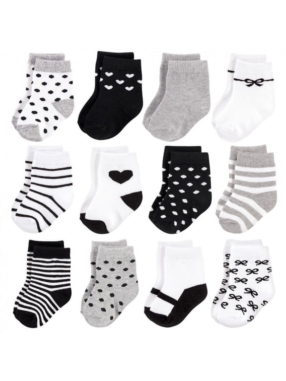 Infant Girl Cotton Rich Newborn and Terry Socks, Girls Gray Black, 0-6 Months