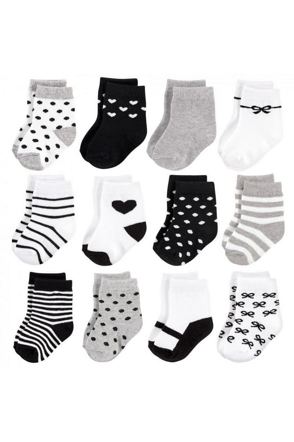 Infant Girl Cotton Rich Newborn and Terry Socks, Girls Gray Black, 0-6 Months