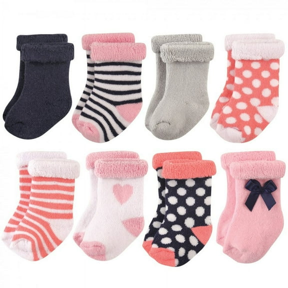 Hudson Baby Infant Girl Cotton Rich Newborn and Terry Socks, Heart, 6-12 Months