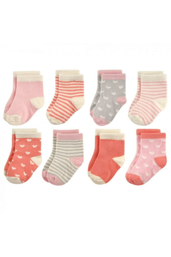 Infant Girl Cotton Rich Newborn and Terry Socks, Hearts, 12-24 Months