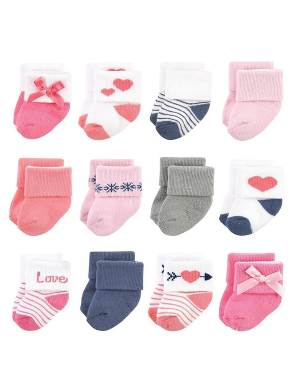 Infant Girl Cotton Rich Newborn and Terry Socks, Love 12-Pack, 6-12 Months