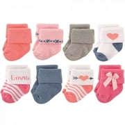 Hudson Baby Infant Girl Cotton Rich Newborn and Terry Socks, Love, 6-12 Months