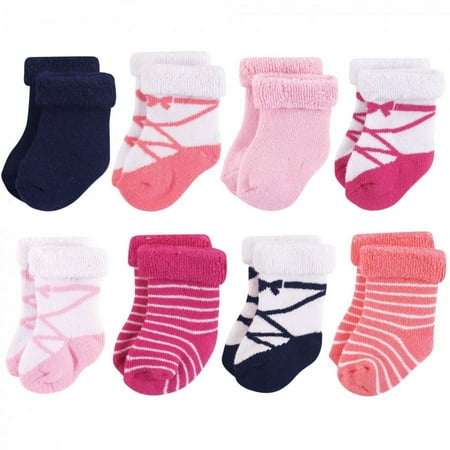 Hudson Baby Infant Girl Cotton Rich Newborn and Terry Socks, Pink Ballet, 6-12 Months