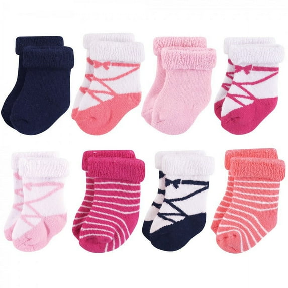 Hudson Baby Infant Girl Cotton Rich Newborn and Terry Socks, Pink Ballet, 6-12 Months