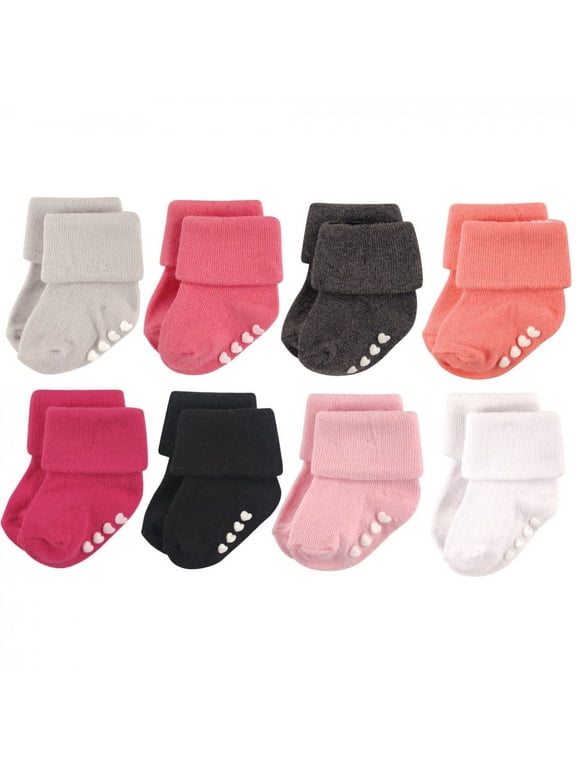 Infant Girl Cotton Rich Newborn and Terry Socks, Pink Black, 12-24 Months