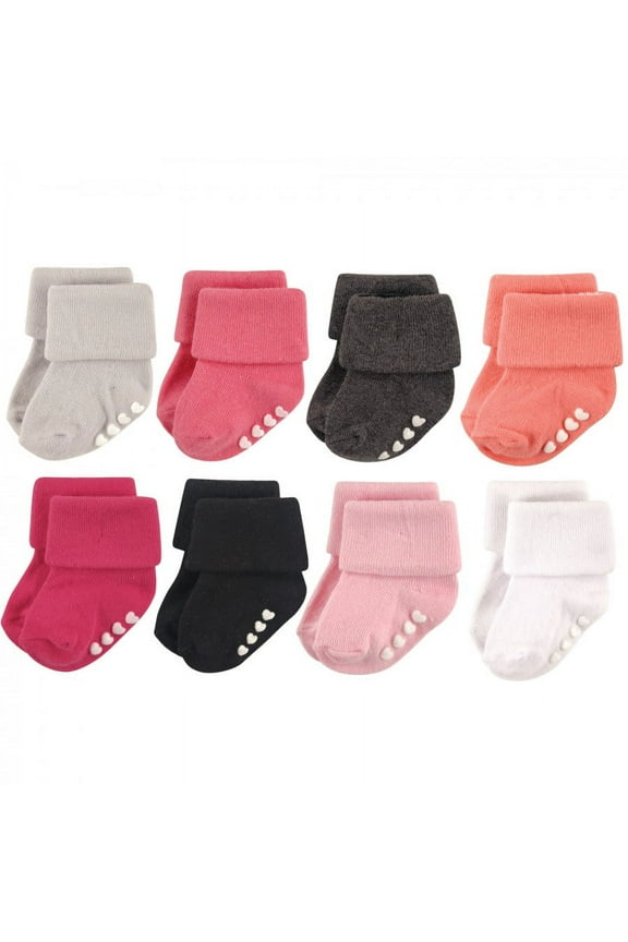 Infant Girl Cotton Rich Newborn and Terry Socks, Pink Black, 12-24 Months